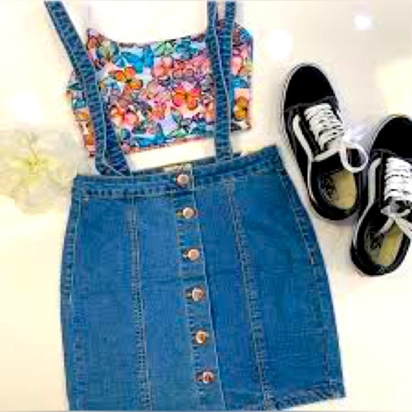 Denim BLVD Suspender Skirt/ Overall NWT Size Medium - Picture 1 of 8